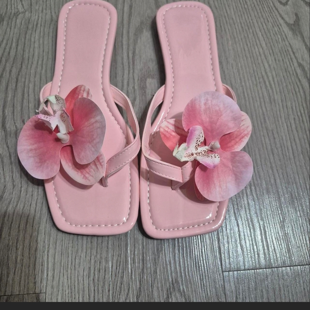 Pink Floral Embellished Slide Sandals